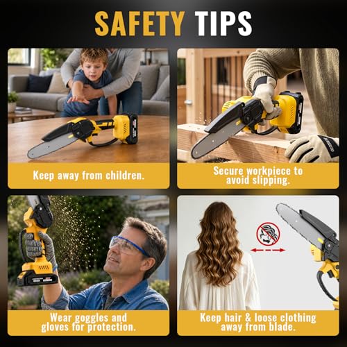 LCOIEDU 6" Mini Chainsaw Cordless with 2 lithium Batteries, Yellow by LCOIEDU - Used condition - Image 9