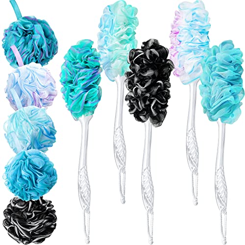10 Pieces Loofah Back Scrubber And 60G Bath Sponge Shower Loofahs Loofah On A Stick Long Handle Back Brush Soft Mesh Poufs Exfoliating Shower Pouf Body Scrubber For Men Women #TOP23