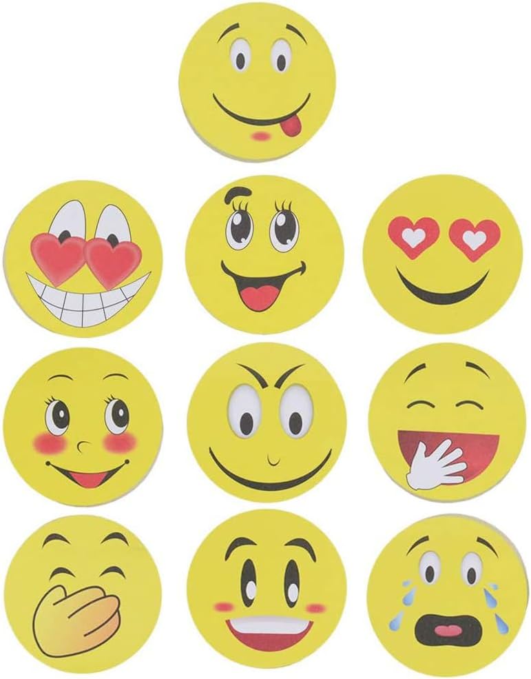 Sticky Notes, Cute Smile Face Self-Stick Removable Note Pads - 10 Pads - 100 Sheets Per Pads (10 Pack)