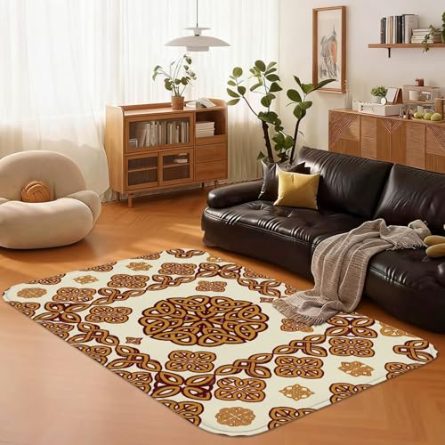 Tapis celtique automne doré 0,9m géométrique et antidérapant