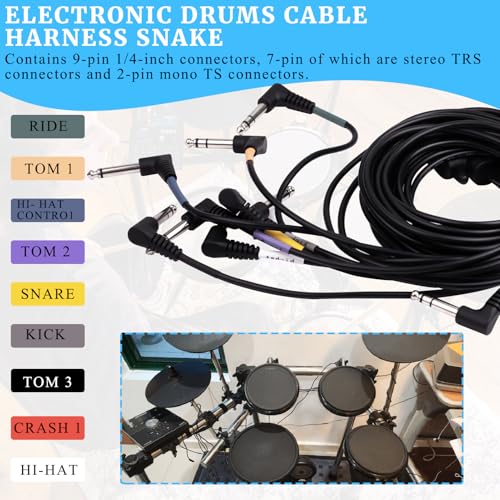 Cable Harness Snake Loom Replacement Compatible with Alesis Nitro Mesh Electronic Drum Set Module Surge Command Forge Turbo Crimson DM7X RCA Connector Type Hi-Hat Fit for 1/4" to 3.5mm Adapter by gtpartes - Image 3