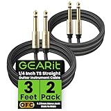 GEARit Guitar Instrument Cable (3ft 2-Pack) 1/4 Inch to 1/4 inch TS Straight Male to Male 6.35mm Mono Jack with Alloy Connector and Nylon Braid