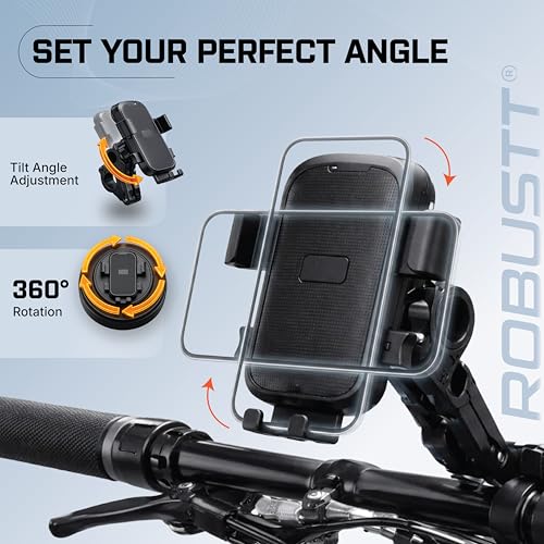 Image of Robustt Mobile Holder for Bike Handlebar | 360 Rotation + Tilt Adjustment Phone Mount with Anti Shake Grip | Stand Fits 4.7 to 6.8 Inch Mobiles | Bike Smartphone Stand for GPS Navigation (Black)