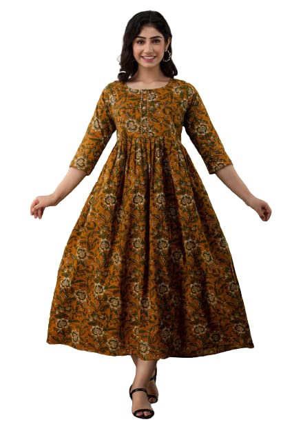 Women's Cotton Floral Printed Anarkali Maternity Feeding Kurti (Mustard-L)-picture-36