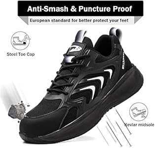 Werkschoenen voor dames, lichte veiligheidsschoenen, sportieve schoenen met stalen neus, antislip, ademend, werkschoenen, zwart, 36 EU Werkschoenen voor dames, lichte veiligheidsschoenen, sportieve schoenen met stalen neus, antislip, ademend, werkschoenen, zwart, 36 EU