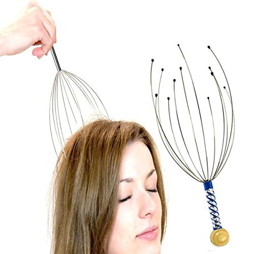 Head Massager Hand Scalp Massager Head Scratcher Steel Wire with Wooden Handle for Spa Relief
