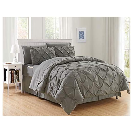 Elegant Comfort Luxury Best, Softest, Coziest 8-Piece Bed-in-a-Bag Comforter Set on Amazon Silky Soft Complete Set Includes Bed Sheet Set with Double Sided Storage Pockets, Full/Queen, Gray