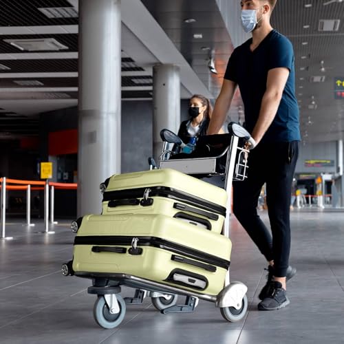 Luggage Sets 3 Piece, Hard Shell Travel Suitcase with TSA Lock, 360° Spinner Wheels and Adjustable Handle, Curved Vertical Stripe, Carry on Luggage Perfect for Extended Vacations (Cream Yellow)2