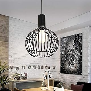 Mengjay Modern Industrial Style Metal Cage Pendant Light Black Ceiling Light Fixture RopeChandelier for Bedroom Cloakroom Living Room Ceiling Lamp