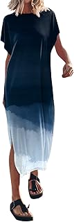 Autumn Dresses Women's Long Sleeve Summer T-Shirt for Women, Maxi Dress, Batwing Sleeves, Crew Neck, Casual, Loose, Side Slit, Long Beach Dresses, Mini Dress, Long Sleeve Winter, navy, S
