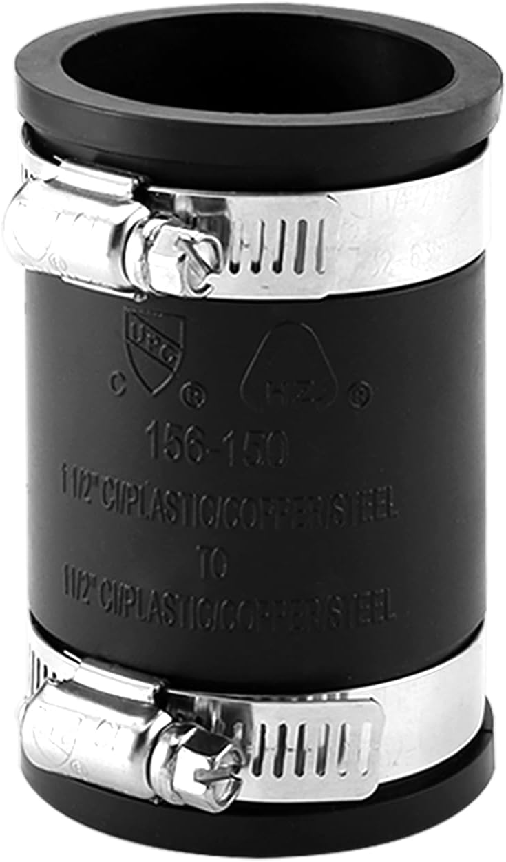 1 1/2" to 2" Flexible Pvc Pipe Coupling with Stainless Steel Clamp, Flexible Fitting for Connecting Cast Iron, Plastic and Copper Pipes, for Sewer and Drain Connections(Black)