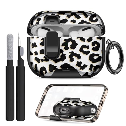 Image of Compatible Airpods Pro 3 Case (2025) with Phone Stand & Cleaner Kit,Cute Soft Silicone Lock Clip Apple AirPods Pro 3rd Generation Case, Airpod Pro 3 Cover with Keychain for Women /Girls,Leopard Print