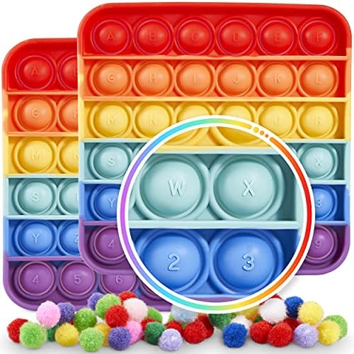 Pop it Alphabet Pop it ABC for Kids, Pop it Letters ABC with Letters and Numbers - Alphabet Fidget Poppers with Letter Pop its and Number Pop it - Rainbow Square 2 Pop it Numbers and Letters