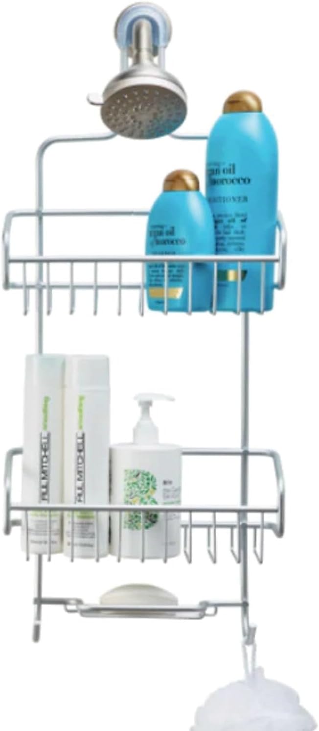 Better Houseware Hanging Shower Caddy - Rustproof Shower Organizer with Hooks and Shelves for Shampoo, Conditioner, Soap & Bath Sponge Storage - Bathroom Over Shower Head Caddy, Silver