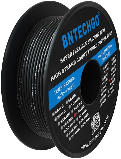 BNTECHGO 18 Gauge Silicone Wire Spool 250 ft Black Flexible 18 AWG Stranded Tinned Copper Wire - Image 3