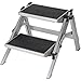 BERGER Trittleiter 2 Stufen Klappbar Aluminium zusammenklappbar mit rutschfeste Gummimatte - Trittstufe Wohnwagen Tritt 2 Stufen - klappbarer Tritthocker 36 x 23 cm Stufen - bis 150 kg belastbar