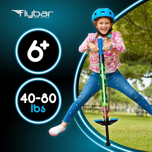 Image of Flybar Jolt Pogo Stick for Kids, Perfect for Beginners w /Foam-Covered Metal Frame, Handles & Padding, Non-Slip Foot Pads, Wide Tip, Outdoor Active Play Toy for Boys & Girls, Ages 6+, Retro Rocket LED