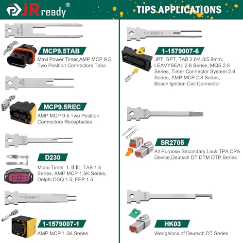Image of JRready ST5346 JRDDS Pin Extractor Tool Kit with 7PCS Replacement Tips Upgraded Terminal Removal Tools for Deutsch AMP Delphi Bosch Connectors Professional Auto Repair Terminal Release Tool Kit