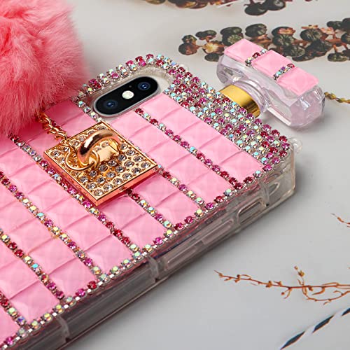 Losin Perfume Case Compatible With Iphone 6 / Iphone 6S 4.7 Inch Luxury Bling Diamond Rhinestone Bow Perfume Bottle Furry Plush Ball Bling Glitter Gemstone Soft Tpu Back Case With Lanyard #TOP3