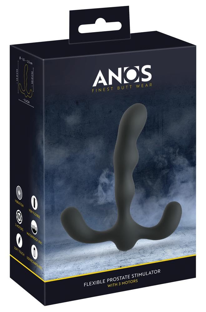 Anos Flexible Prostate Stimulator with 3 Motors Anal Plug Black 13.0 cm