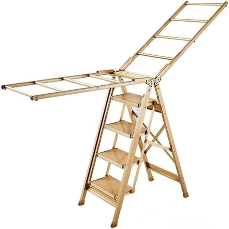 Folding Ladder, Floor Standing Aluminum Alloy Folding Ladder and Drying Rack