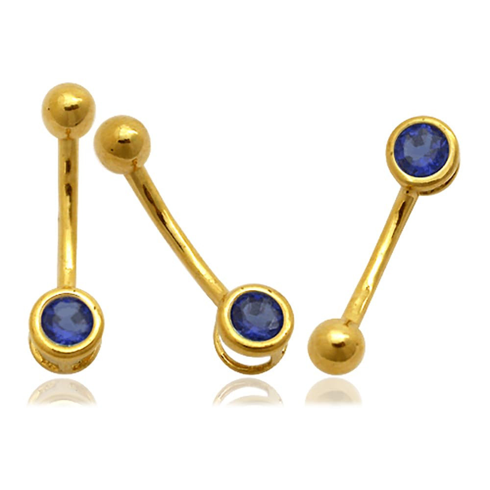 Monster Piercing Piercing de Ombligo de Oro Amarillo Macizo de 14 Quilates, 4 mm de Zafiro Azul Redondo, circonia cúbica de Calibre 14, joyería