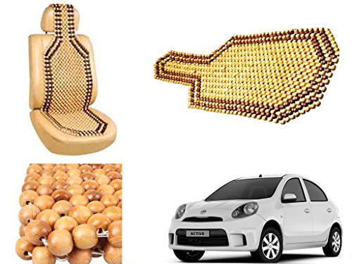 Image of Car Bead Seat Wooden Beads Cushion Cover Pad for Nissan Micra Active, Acupressure Sitting Seat Cover | Cream Color - Pack of 1