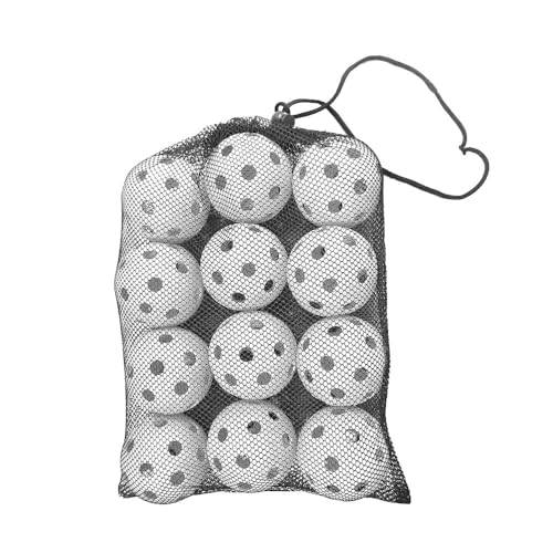 野球 バッティング練習用 ボール 穴あきボール 専用メッシュバッグ付き ( 室内 トレーニングボール 軽い 室内練習 野球ボール) (12個入り(収納袋1枚)【ホワイト】)