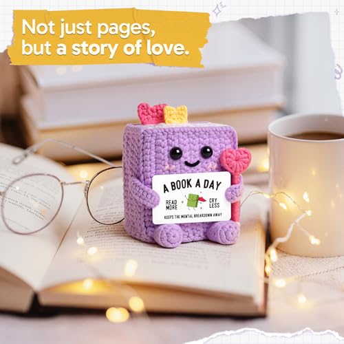 Book Lovers Gifts for Women, Girl, Book-Shaped Positive Support Crochet - Image 3
