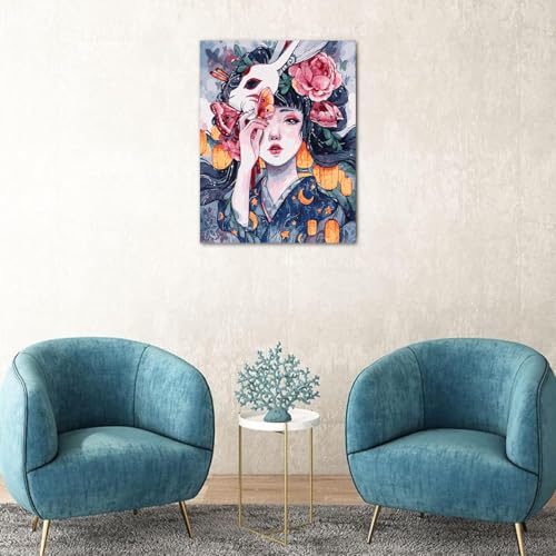 Image of HASTHIP Diy Paint By Number Kit Wall Decor Paint Japanese Courtesan Diy Oil Paint Kit With Acrylic Paints & Paint Brush No Framed Canvas Oil 15.7X20 Inches,Multicolor