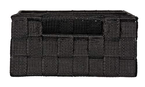 WENKO Organizer Mod. Adria, Aufbewahrungskorb mit 3 Fächern und praktischem Griff, Feste Trennwände, hochwertiges Kunststoffgeflecht mit Metallstangen für extra Stabilität, 32 x 10 x 21 cm, Schwarz
