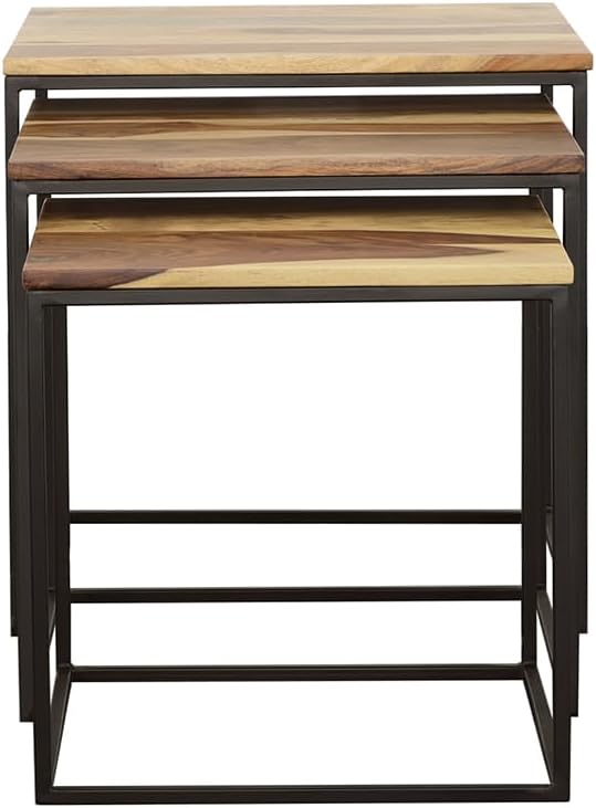 Coaster Home Furnishings Belcourt 3-Piece Square Nesting Tables Natural and Black 931182
