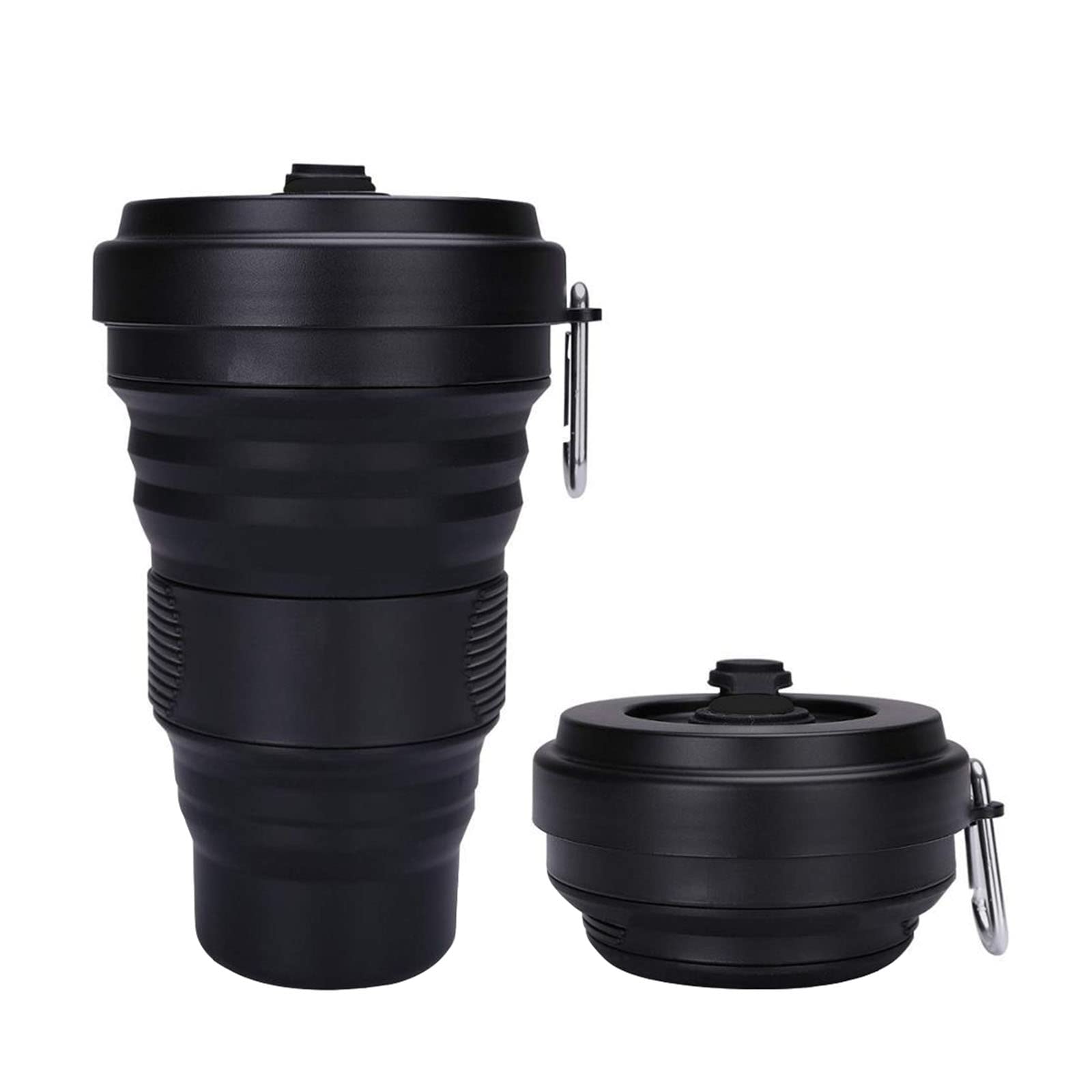 JUSHZ Trinkflasche Sport Wasserflasche Water Bottle Trinkflaschen Wasser Flasche Mädchen Auslaufsicher Kaffeetasse Faltbar Kieselgel Einziehbar Tragbar Hohe Kapazität (550ML,black)