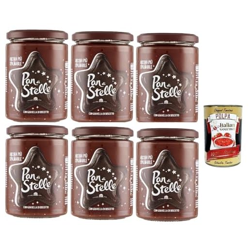 Pan di Stelle Haselnuss-Kakao-Creme mit Keksgranulat – 6×330 g (1,98 kg) – streichzart, intensiv schokoladig, ideal fürs Frühstück, Pancakes & Desserts, italienische + Italian Gourmet polpa