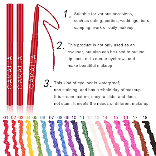 Evpct 18 Colors Colored Retractable Matte Gel Eyeliners Eye Liners Pencils Pen Set Multicolor For Women, Red White Blue Silver Purple Pink Rainbow Waterproof Colorful Eyeliner Liner Color Pencil Set #TOP5