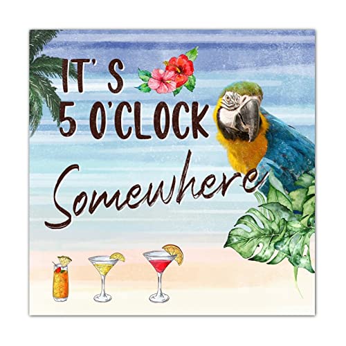 Plaque en bois It's 5 O'Clock Somewhere vintage perroquet 40cm