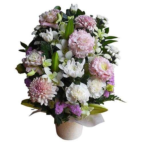 お供え アレンジメント 花あかり Lサイズ 法要 仏壇 命日 お盆 お彼岸 供花 -画像配信サービス付き(9/12-9/17は配信不可)- 白ピンク