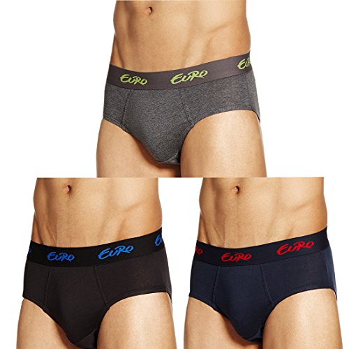 Image of Euro Men's Solid Multicolor Brief Pack of 3