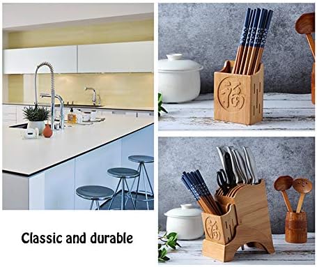 HomDSim Bamboo Knife Block Without Knives Knife Storage Organizer and Holder for Knives Scissors and Sharpening Rod