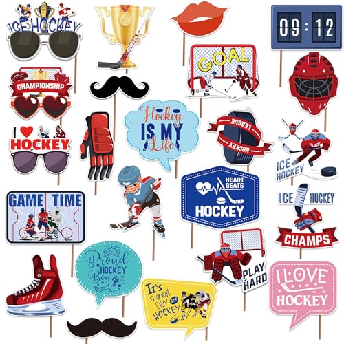 OriniPlay Hockey Photo Booth Props Decoration 25 PCS Photobooth Kit Sport Hockey/Sports Games/Match Party Photobooth Props-Hockey/Sport Photobooth Prop with 6x4-Inch Sign, 25 Sticks Pads