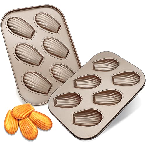 Gddgcuo 2 Pack Madeleine Pans, 6-Cavity Madeline Baking Pan, Non-Stick And Heavy Duty Shell Shape, Madeline Bakeware Mold For Oven Baking, Champagne Gold #TOP5