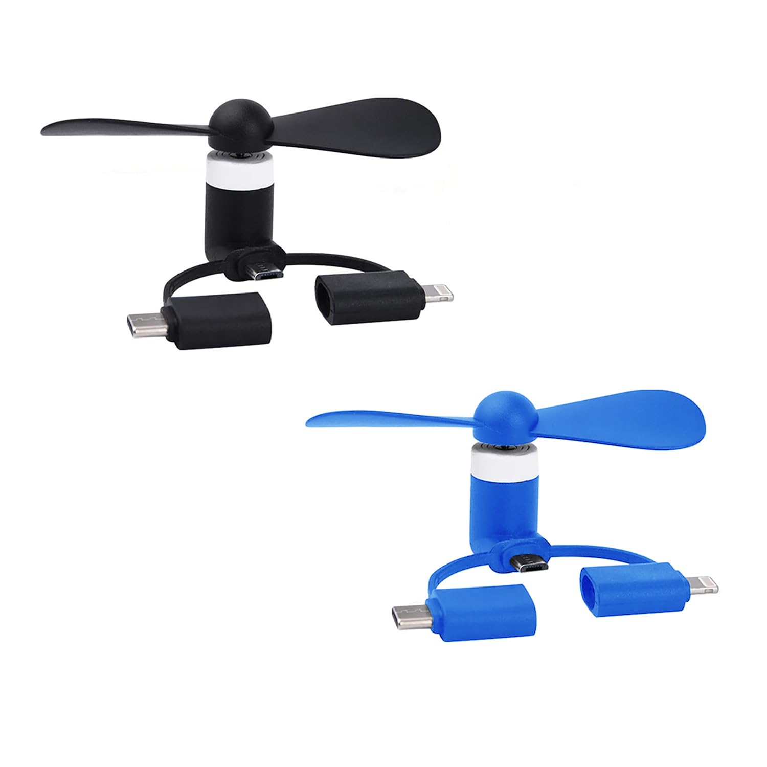 ERZA Mini Cell Phone Fan 3-in-1 Mobile Phone Fans Compatible with iPhone/iPad/Android Smartphone/Tablet Fit for Micro USB/Type C/Lightning Port Powerful Fans, Summer Access, Random Color, Pack of 2-image-12