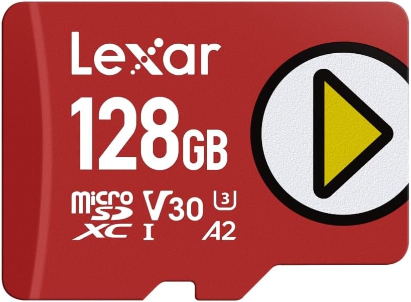 Lexar Play Micro SD Card 128GB, microSDXC UHS-I Card, up to 205MB/s read, 140MB/s write, Class 10, U3, V30, A2, 4K Video, High-Speed Memory Card for Switch/Portable Gaming Devices/Smartphones