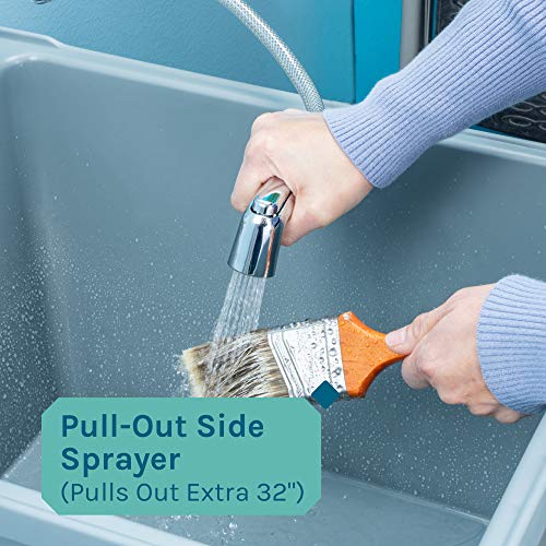 Grey Space Saver Utility Sink By Js Jackson Supplies, Freestanding Tehila Space Saving Laundry Tub, Chrome Gooseneck Faucet With Side Sprayer #TOP5