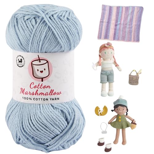 Image of NESTNHAVEN Cotton Marshmallow 100% Cotton Yarn - (50 g, 130 m) - Luxury Yarn for Crochet, Amigurumi, Embroidery, Toys, Garments, Flowers and Hobby Projects (Ice Blue)