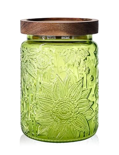 Airtight Glass Jar with Wooden Lid - 700 ML Decorative Storage Canister for Kitchen, Pantry, and Bathroom - Retro Container for Sweets, Tea, Coffee, and More