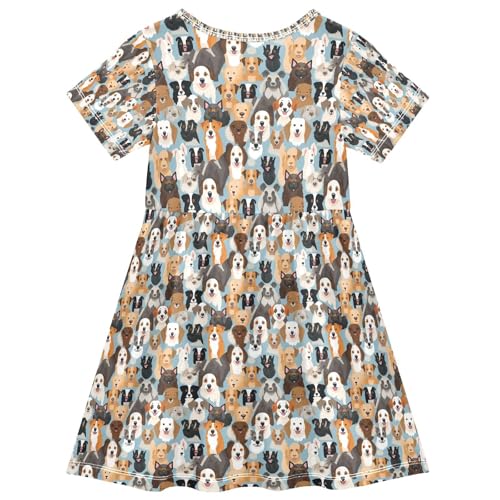 ALAZA Hipster Dog Puppy Girls Dress Short Sleeve Toddler Casual Dresses Summer Sundress 2-8T2