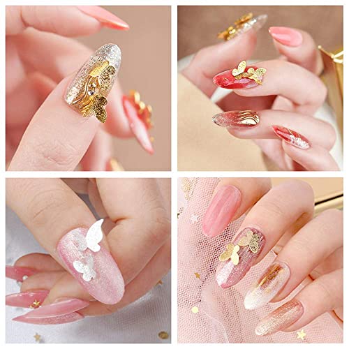 3D Metal Butterfly Nail Art Stud Stickers，Changar Metallic Flying Butterfly Nail Charms Gold Silver Rose Gold Alloy Butterfly Nail Rhinestones Accessory With 12 Grid Storage Box #TOP3