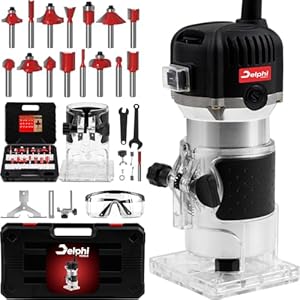 DELPHI Fresadora elÃ©ctrica de madera con maletÃ­n â 12 juegos de accesorios 800 W 330000 R/min 6,35 mm â Wood Router â Fresadora de bordes de madera para carpinterÃ­a