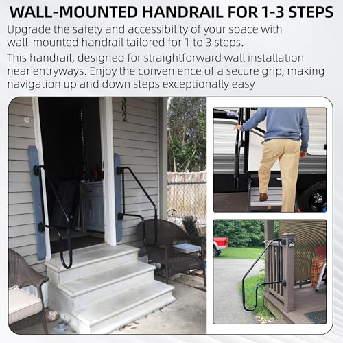 Aussio Upgrade RV Door Handle Step Rails Camper Accessories for Outside RV Latch Extender Outdoor Handrail Wall Mount for Trailer Garden Steps Safety Grab Bar Stair Handrail for Kids & Elderly - Black by Aussio - Image 5